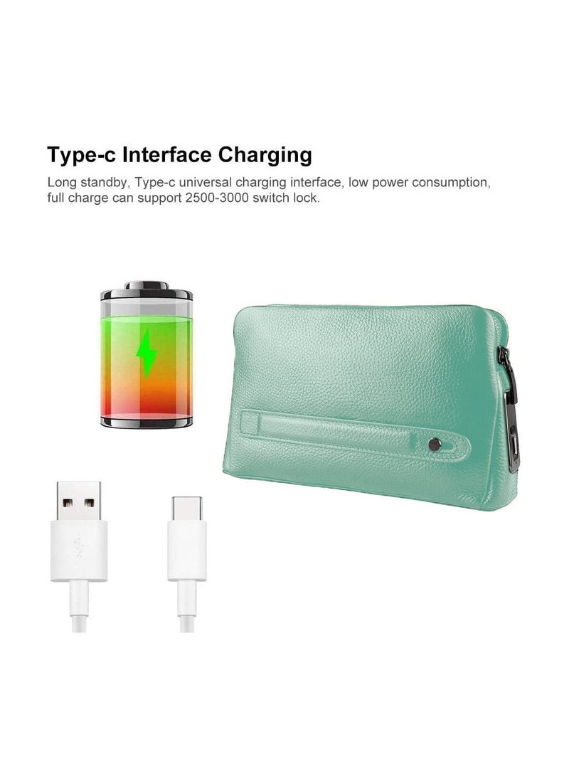 Wtech Leather Fingerprint Lock Bag for Men And Women Hand Bag Male Long Money Wallets Mobile Phone Pouch Smart Lock System Clutch Bag - Pale Green - Image 3