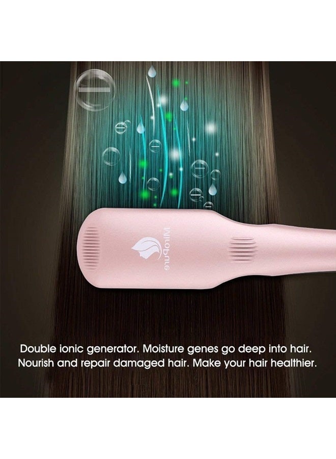 miropure Enhanced Hair Straightener Heat Brush by MiroPure, 2-in-1 Ceramic Ionic Straightening Brush, Hot Comb with Anti-Scald Feature, Auto Temperature Lock & Auto-Off Function (Pink) 4 Piece Set - Image 2