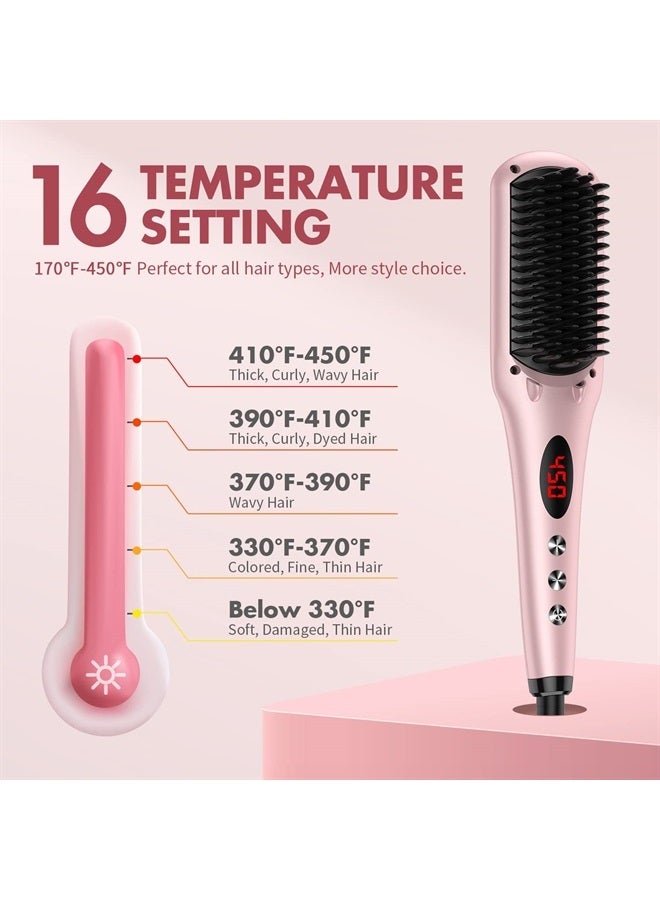 miropure Enhanced Hair Straightener Heat Brush by MiroPure, 2-in-1 Ceramic Ionic Straightening Brush, Hot Comb with Anti-Scald Feature, Auto Temperature Lock & Auto-Off Function (Pink) 4 Piece Set - Image 3