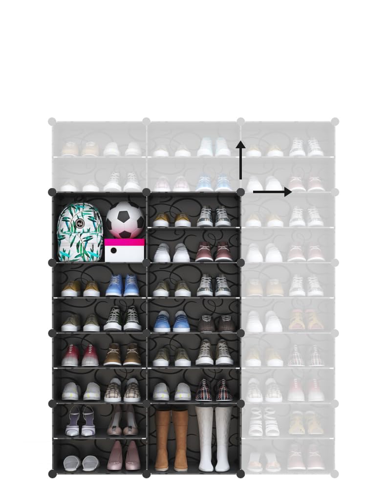 Kuber Industries Kuber Industries Shoes Cabinet |2 Column 4-Tier Foldable Shoe Rack Organizer for Closet | Plastic Shoe Shelf Collapsible Shoes Storage Box | Shoe Cabinet with Lids | JL2C4TBK | Black  - Image 5