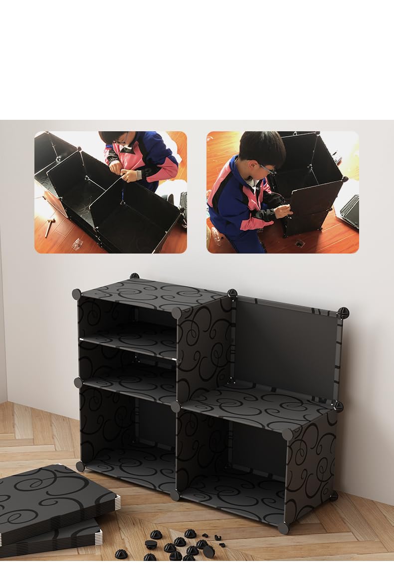 Kuber Industries Kuber Industries Shoes Cabinet |2 Column 4-Tier Foldable Shoe Rack Organizer for Closet | Plastic Shoe Shelf Collapsible Shoes Storage Box | Shoe Cabinet with Lids | JL2C4TBK | Black  - Image 4