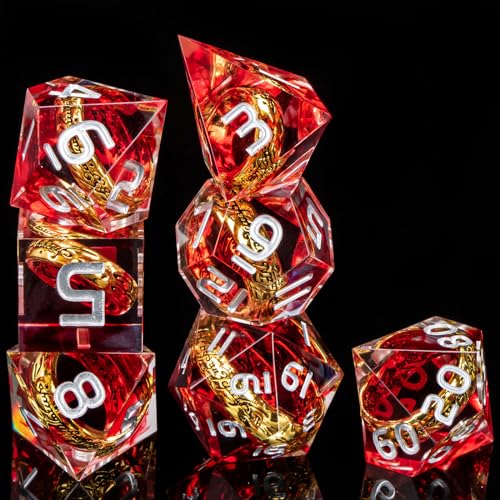 OUKELANWO Magic Lord Rings DND Dice Set with Box 7Pcs Resin LOTR DD Dice Set for Role Playing Game Red Dungeons Dragons D and D Sharp Edge Dice D20 D12 D10 D8 D6 D4 - Image 5