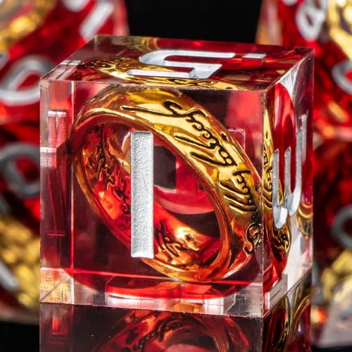 OUKELANWO Magic Lord Rings DND Dice Set with Box 7Pcs Resin LOTR DD Dice Set for Role Playing Game Red Dungeons Dragons D and D Sharp Edge Dice D20 D12 D10 D8 D6 D4 - Image 1
