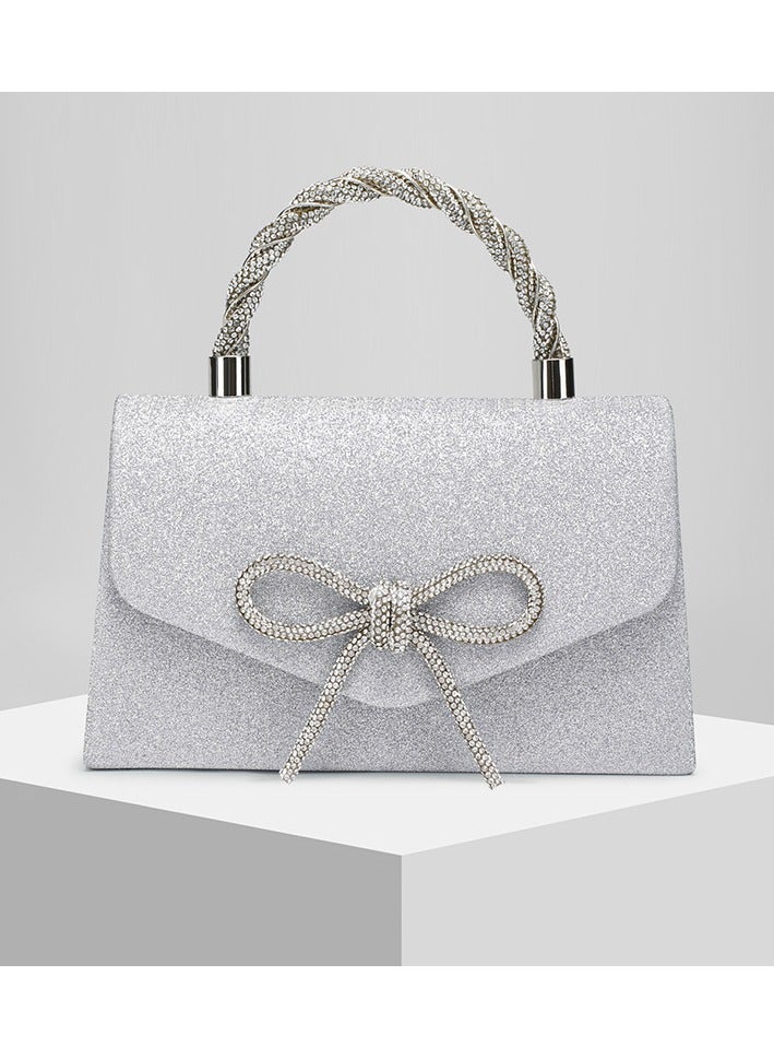 Silver Rhinestone Evening Clutch – Elegant Party Handbag with Bowknot Design, Sparkling Crystal Crossbody Purse for Weddings, Banquets & Formal Events - Image 4