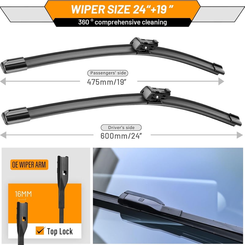 AUTOBOO 24"+19" ماسحات الزجاج الأمامي بديلة لهوندا سيفيك 2022-2025 CRV CR-V 2023-2025 أكورا إنتغرا - جودة المصنع الأصلية (عبوة من 2) - Image 3