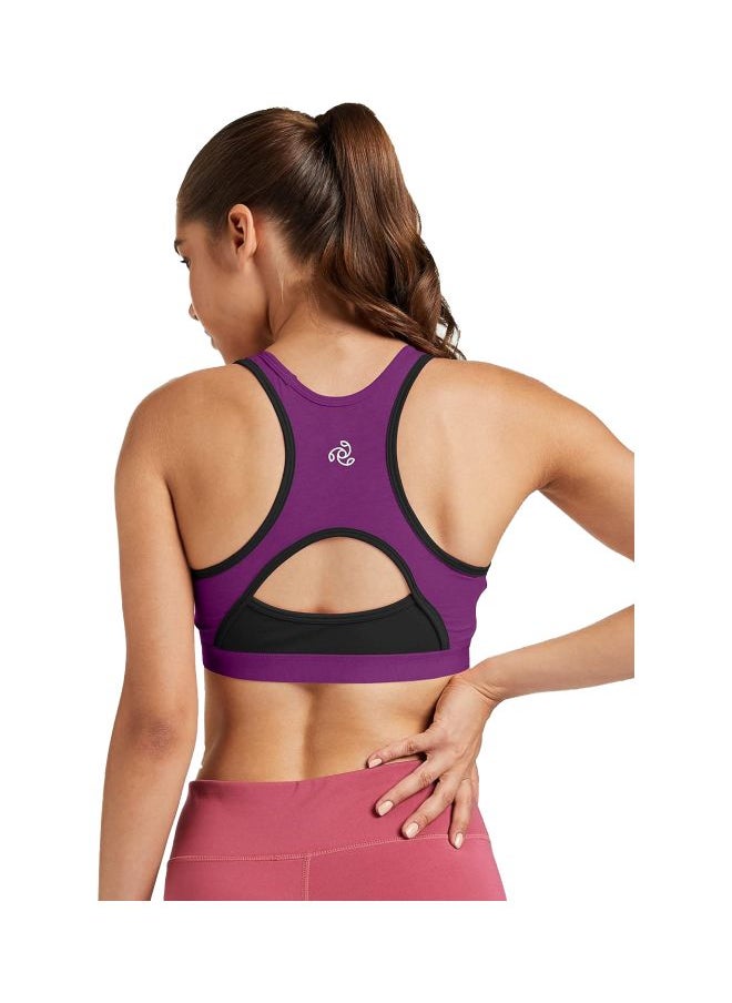 JOCKEY - Jockey 1380 Women Wire free Padded Super Combed Cotton Elastane Stretch Full Coverage Racer Back Styling Active Bra with Stay Fresh and Moisture Move Treatment Purple Glory and Black L - Image 1