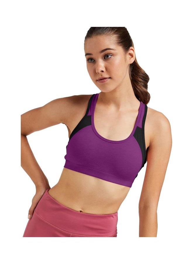 JOCKEY - Jockey 1380 Women Wire free Padded Super Combed Cotton Elastane Stretch Full Coverage Racer Back Styling Active Bra with Stay Fresh and Moisture Move Treatment Purple Glory and Black L - Image 1