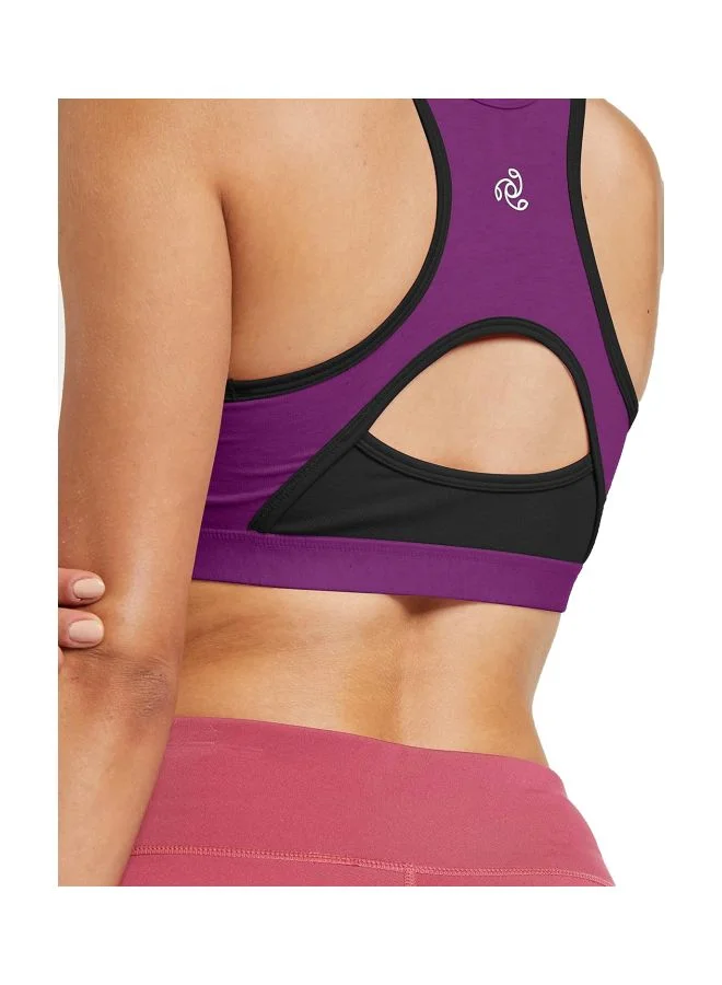 Jockey PURPGLORY 1380 Women Wire free Padded Super Combed Cotton Elastane Stretch Full Coverage Racer Back Styling Active Bra with Stay Fresh and Moisture Move Treatment Purple Glory and Black L for Women | Best Price UAE