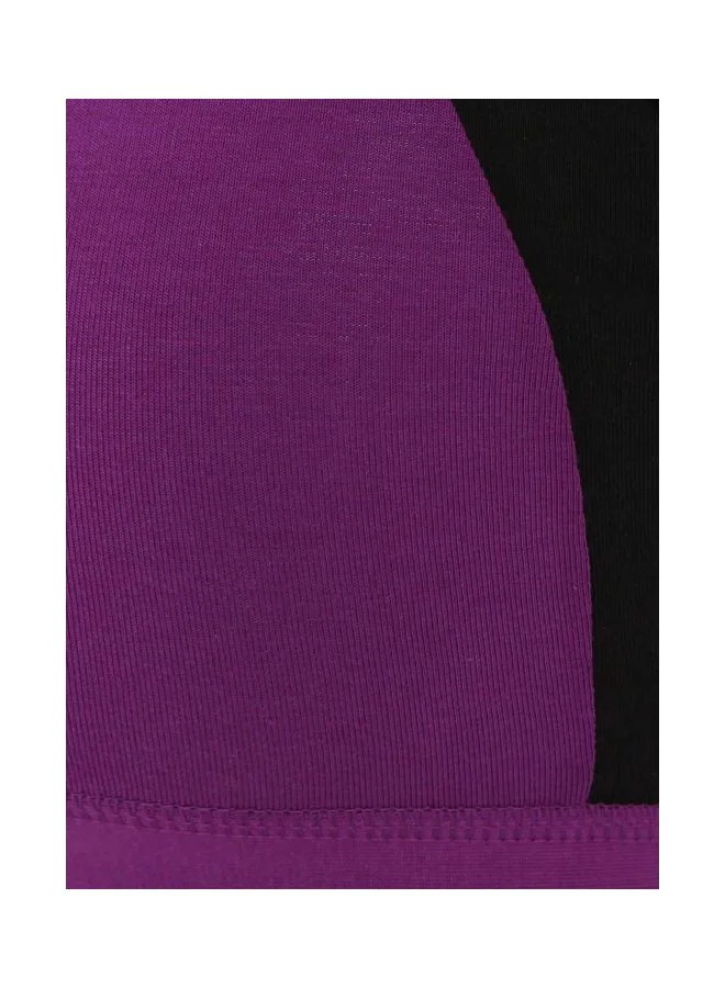 Jockey PURPGLORY 1380 Women Wire free Padded Super Combed Cotton Elastane Stretch Full Coverage Racer Back Styling Active Bra with Stay Fresh and Moisture Move Treatment Purple Glory and Black L for Women | Best Price UAE