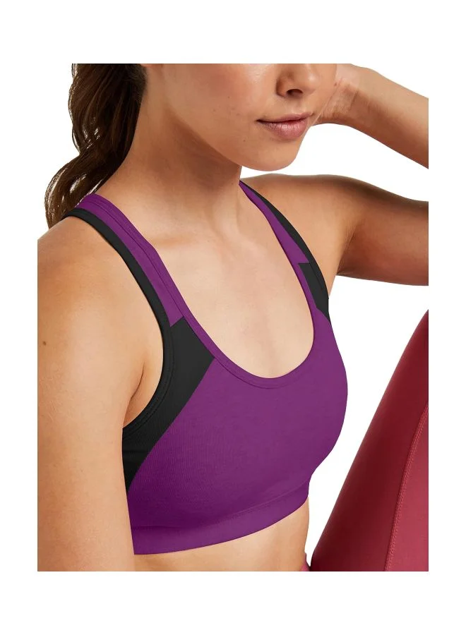 Jockey PURPGLORY 1380 Women Wire free Padded Super Combed Cotton Elastane Stretch Full Coverage Racer Back Styling Active Bra with Stay Fresh and Moisture Move Treatment Purple Glory and Black L for Women | Best Price UAE