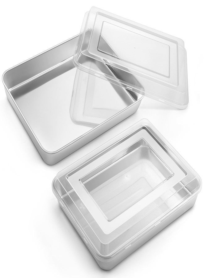 Onader 9¾ x 12½ x 2 Inch Baking Pan with Lid, 2 Pack Stainless Steel Lasagna Rectangular Cake Pan, Non Toxic & Dishwasher Safe - Image 1