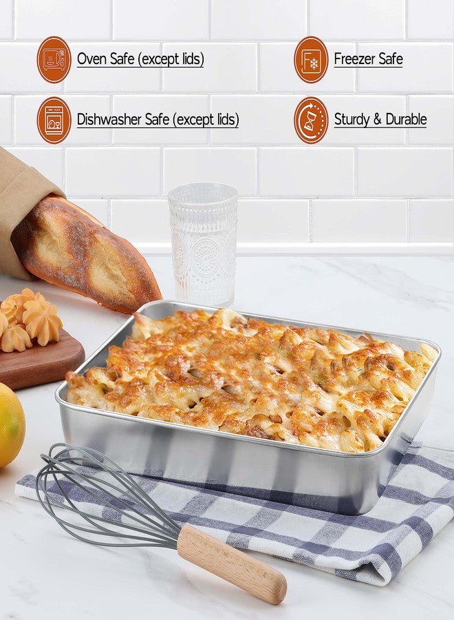 Onader 9¾ x 12½ x 2 Inch Baking Pan with Lid, 2 Pack Stainless Steel Lasagna Rectangular Cake Pan, Non Toxic & Dishwasher Safe - Image 4