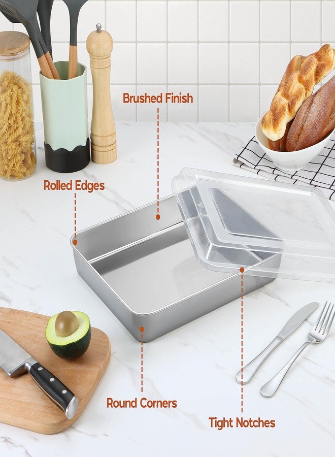 Onader 9¾ x 12½ x 2 Inch Baking Pan with Lid, 2 Pack Stainless Steel Lasagna Rectangular Cake Pan, Non Toxic & Dishwasher Safe - Image 3