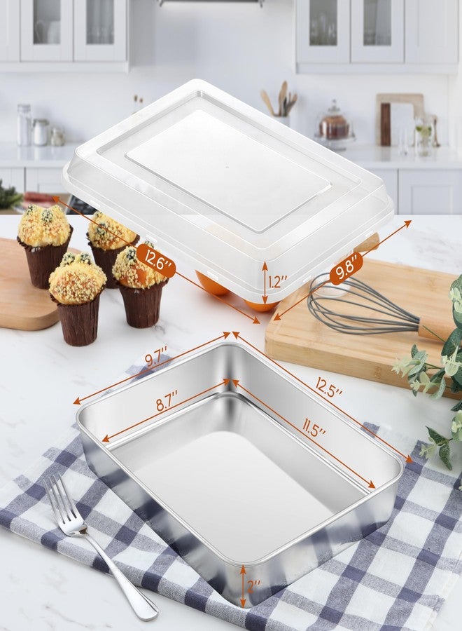 Onader 9¾ x 12½ x 2 Inch Baking Pan with Lid, 2 Pack Stainless Steel Lasagna Rectangular Cake Pan, Non Toxic & Dishwasher Safe - Image 2