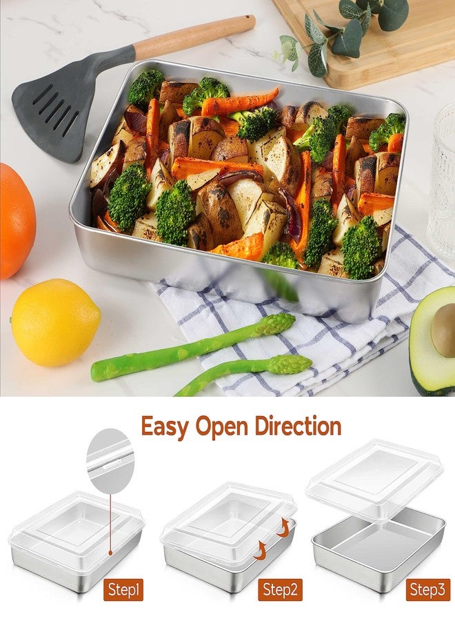 Onader 9¾ x 12½ x 2 Inch Baking Pan with Lid, 2 Pack Stainless Steel Lasagna Rectangular Cake Pan, Non Toxic & Dishwasher Safe - Image 5