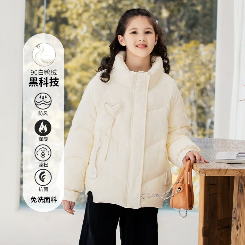 Wash-free 90 White Duck Down Jacket for Girls 2024 New Autumn and Winter Childrens Clothing Girls Cotton-padded Coat Childrens Winter Coat Rice apricot down jacket 