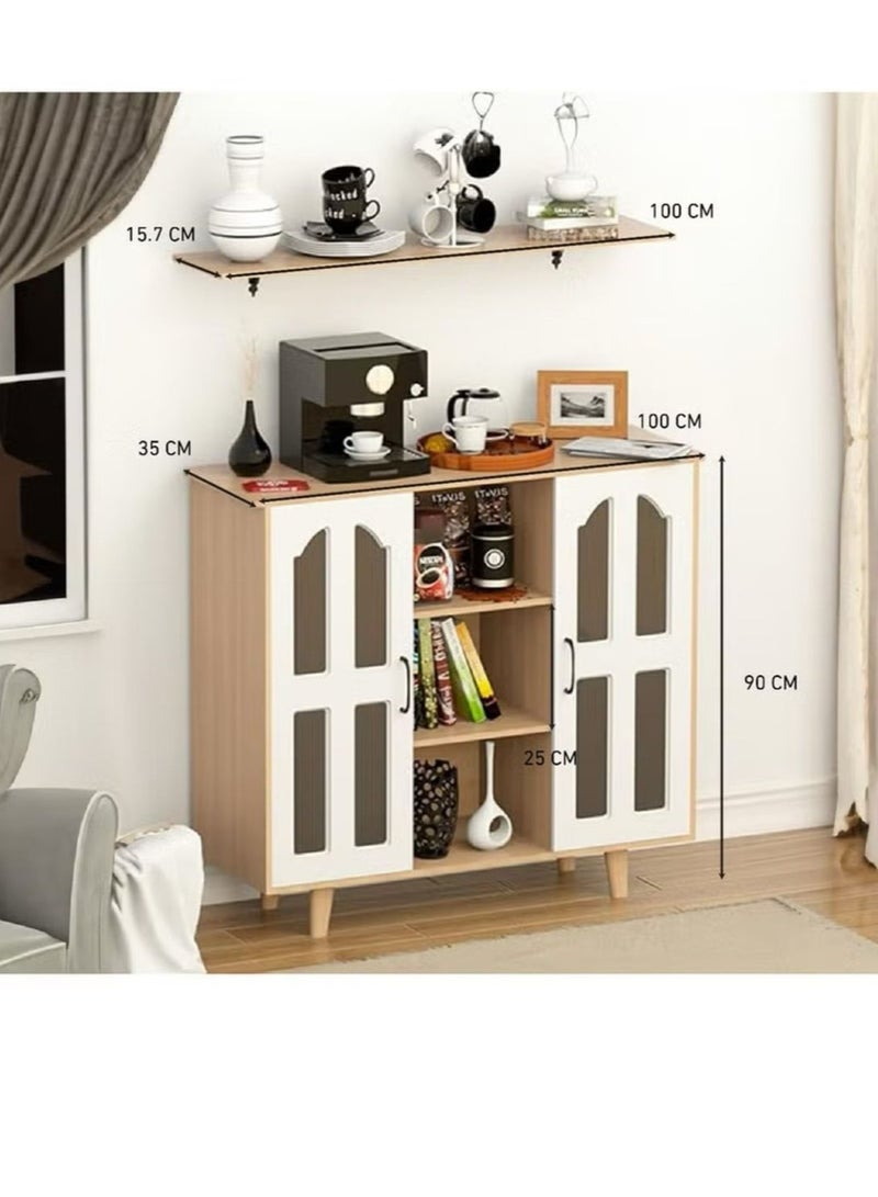 Generic Multi-Purpose Coffee Corner Storage Cabinet, Kitchen Side Cabinet with Shelves and Doors, Microwave Oven Holder, Kitchen Organizer for Utensils, Fruits and Vegetables  - Image 1