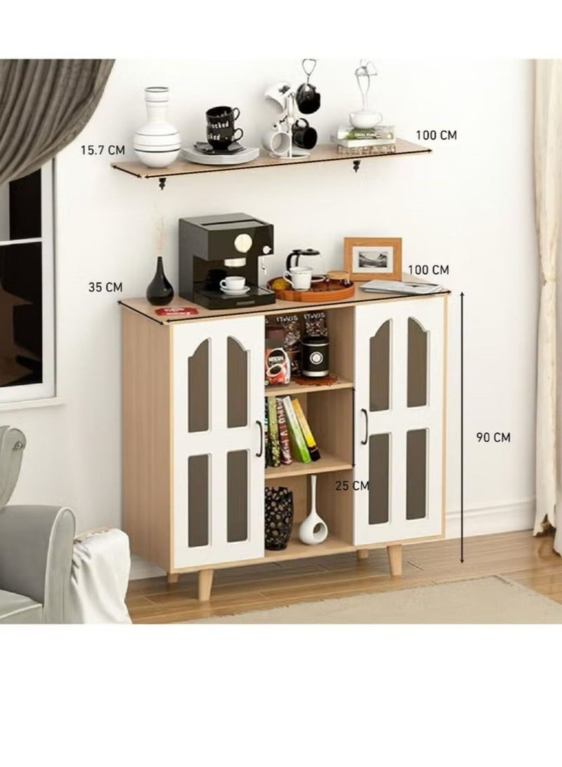 Multi-Purpose Coffee Corner Storage Cabinet, Kitchen Side Cabinet with Shelves and Doors, Microwave Oven Holder, Kitchen Organizer for Utensils, Fruits and Vegetables - Image 3