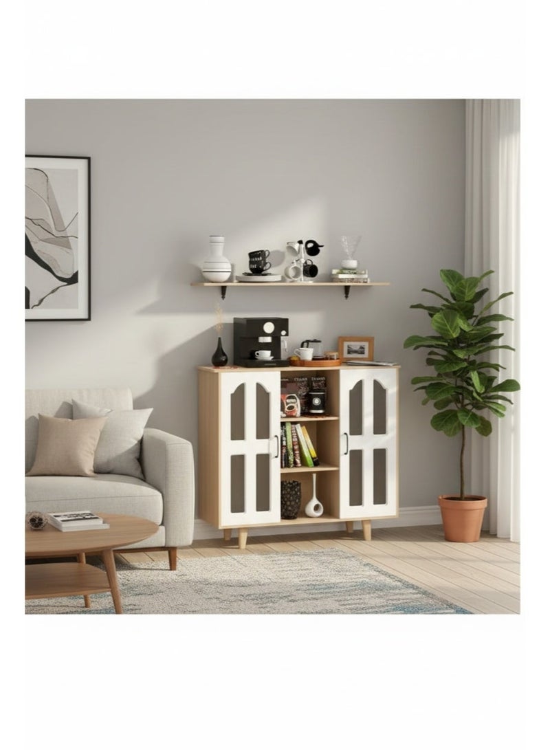 Multi-Purpose Coffee Corner Storage Cabinet, Kitchen Side Cabinet with Shelves and Doors, Microwave Oven Holder, Kitchen Organizer for Utensils, Fruits and Vegetables - Image 2