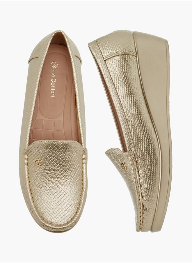 Le Confort Women Textured Slip-On Loafers with Wedge Heels  - Image 1