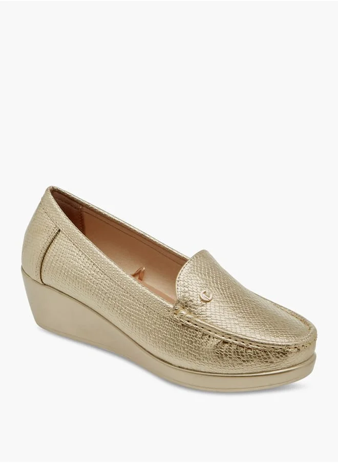 Le Confort Women Textured Slip-On Loafers with Wedge Heels