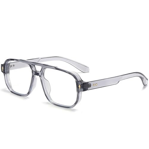 PORADAY Blue Light Blocking Glasses for Women Men 70s Retro Square Aviator Eyeglasses Rectangle Computer Eyewear(Clear Grey) - Image 1