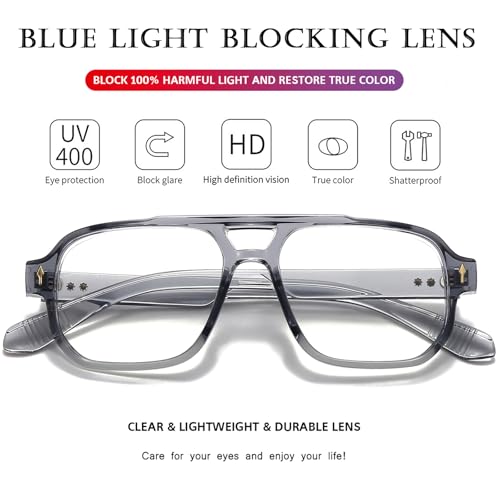 PORADAY Blue Light Blocking Glasses for Women Men 70s Retro Square Aviator Eyeglasses Rectangle Computer Eyewear(Clear Grey) - Image 4