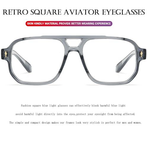 PORADAY Blue Light Blocking Glasses for Women Men 70s Retro Square Aviator Eyeglasses Rectangle Computer Eyewear(Clear Grey) - Image 5
