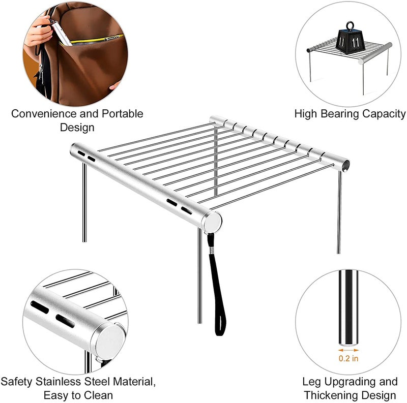 Glaceon Portable Folding Grill BBQ Stainless Steel Charcoal Grill Camp Stove Stand Rack Charcoal Campfire Grill for Outdoor Cooking Barbecue Camping Hiking Picnic - Image 3