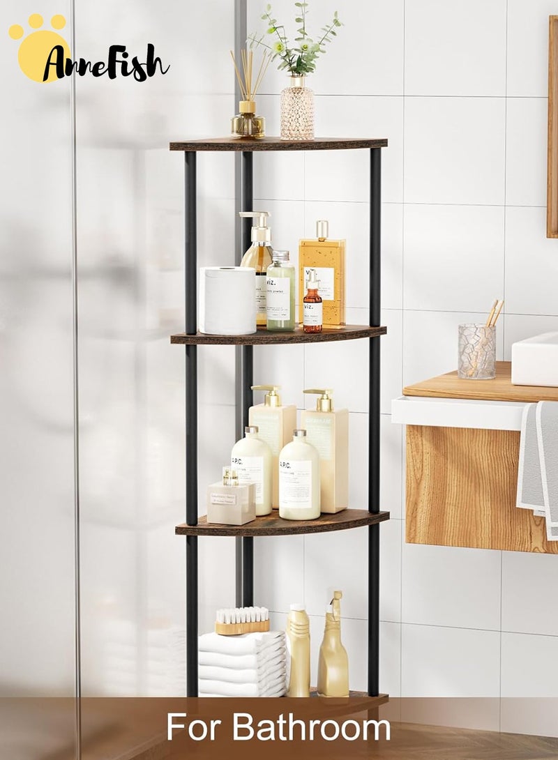 AnneFish 4Tier Corner Shelf Stand Industrial Corner Bookshelf With Metal Frame Plant Corner Display Shelf Corner Bookcase For Bedroom Living Room Rustic Brown  - Image 5