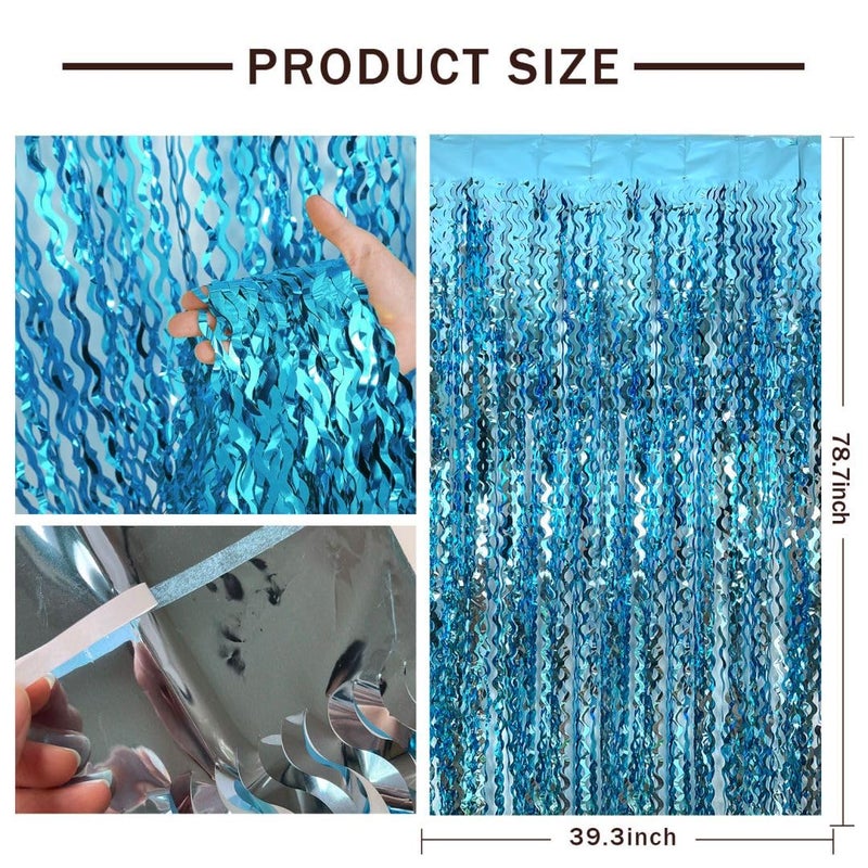 AMONE Blue Streamers Party Decorations, Pale-Blue Fringe Backdrop, Light-Blue Birthday Decoration, Frozen Birthday Favor, Ocean Parties Decor, Under The Sea Party Decor, Pool Beach Backdrop Decorations - Image 2