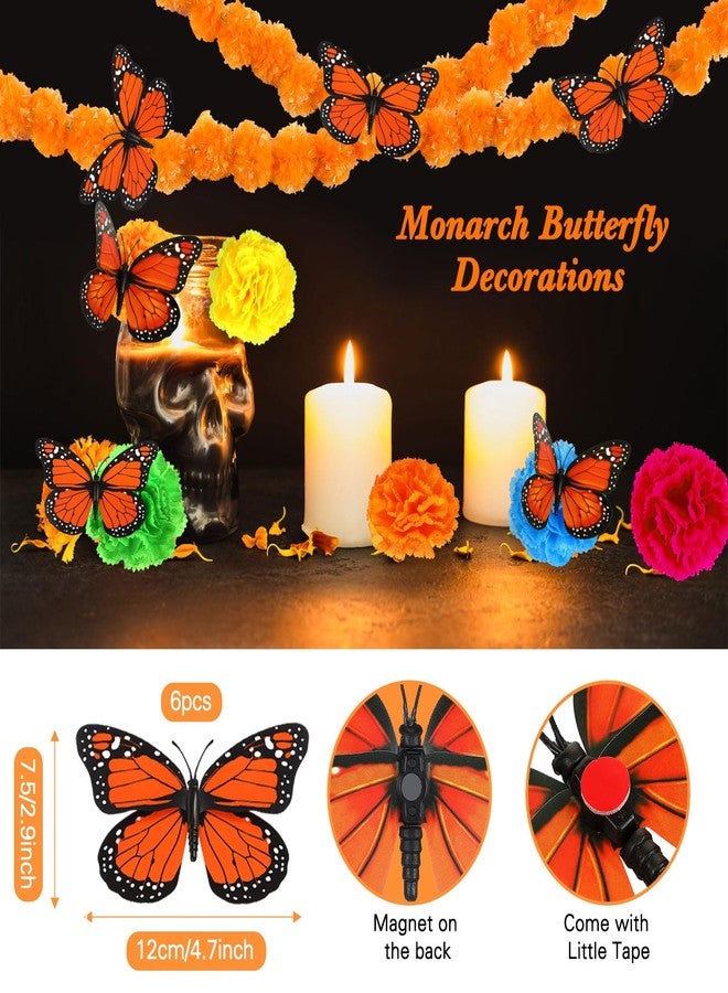 Hanaive 47 Pcs Day of The Dead Decorations Dia De Los Muertos Decor Artificial Marigold Flower Garlands Mexican Party Papel Picado Banner Orange Monarch Butterfly for Indian Diwali Decor(Multicolor) - Image 4