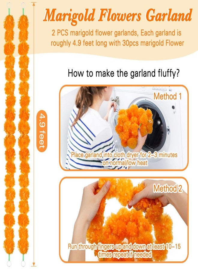 Hanaive 47 Pcs Day of The Dead Decorations Dia De Los Muertos Decor Artificial Marigold Flower Garlands Mexican Party Papel Picado Banner Orange Monarch Butterfly for Indian Diwali Decor(Multicolor) - Image 3