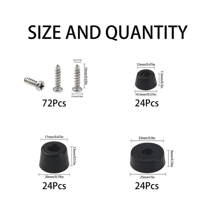 Rrina 72Pcs Medium Hard Cutting Board Rubber Bumper Feet with Stainless Washer Screws Assortment Kit 3 Sizes 0.6" 0.8" 1" for Electronics Appliances Furniture - Image 2