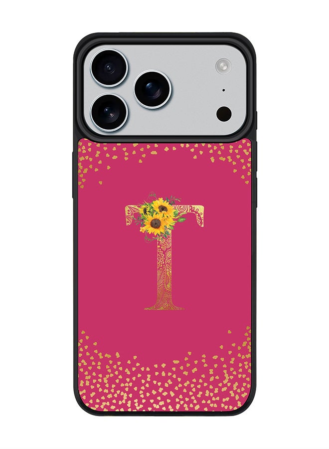 Stylizedd iPhone 17 Pro Max Case, [Compatible with MagSafe] Slim Magnetic cover Phone Case iPhone 17 Pro Max -Custom Floral Monogram - T ( Deep Pink ) - Image 1