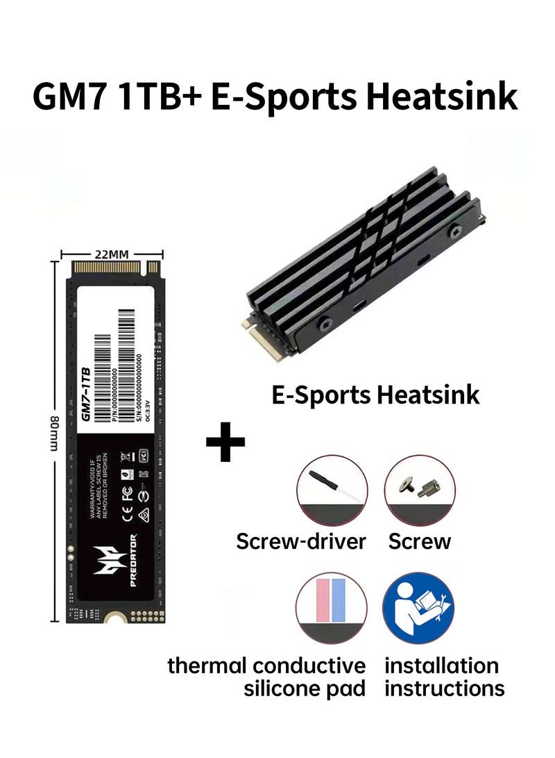 Predator 1TB 7200MB/s SSD PCIe NVMe Gen4 M.2 2280, Internal Solid State Drives, Compatible with PS5, Desktop computer, Laptop, Including Heatsink, Disassembly Tools and Installation Instructions - Image 2