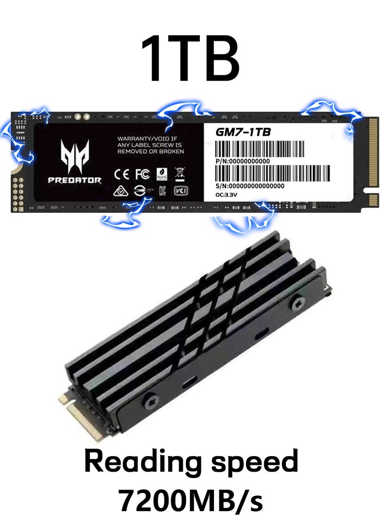 Predator 1TB 7200MB/s SSD PCIe NVMe Gen4 M.2 2280, Internal Solid State Drives, Compatible with PS5, Desktop computer, Laptop, Including Heatsink, Disassembly Tools and Installation Instructions - Image 1