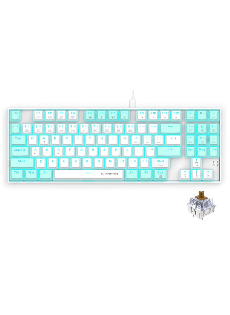 E-YOOSO - Z-13 89 Keys Gaming Keyboard,80% Wired Compact Brown Switch Mechanical Keyboard with Ice Blue Backlit and Number Pad for Windows/Mac/Laptop/PC - Image 1