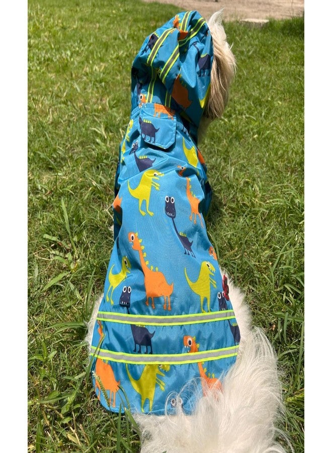 Lulala Dog Raincoat, Waterproof Hooded Jacket, Dinosaur Print, Reflective Stripes, Pet Rain Jacket, Small to Large Dogs (Blue-16 Inch) - Image 2