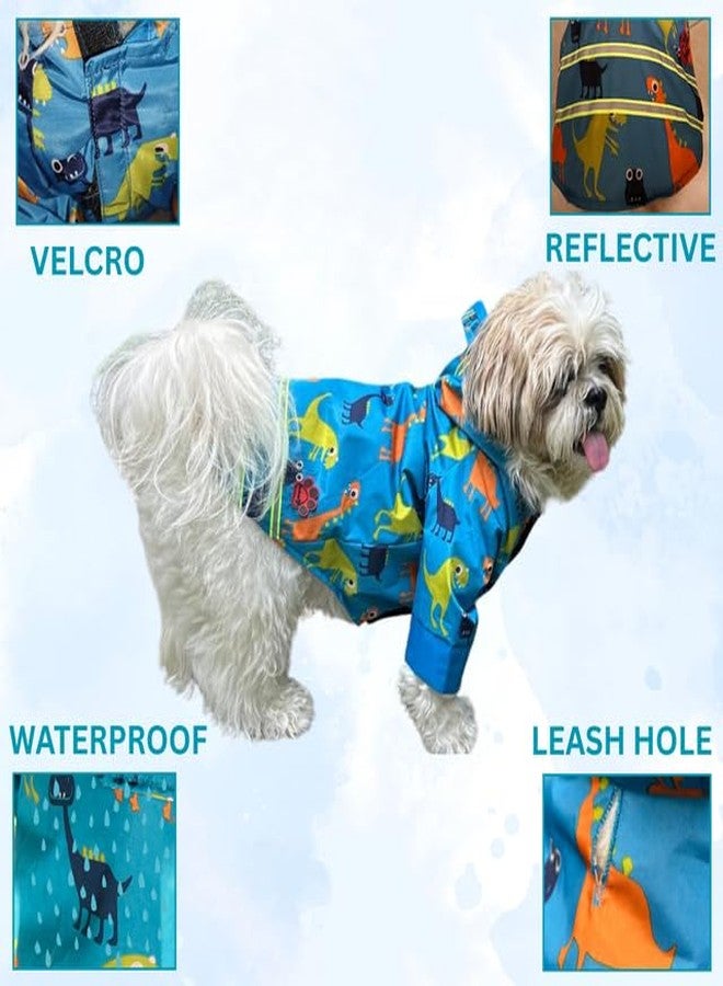 Lulala Dog Raincoat, Waterproof Hooded Jacket, Dinosaur Print, Reflective Stripes, Pet Rain Jacket, Small to Large Dogs (Blue-16 Inch) - Image 5