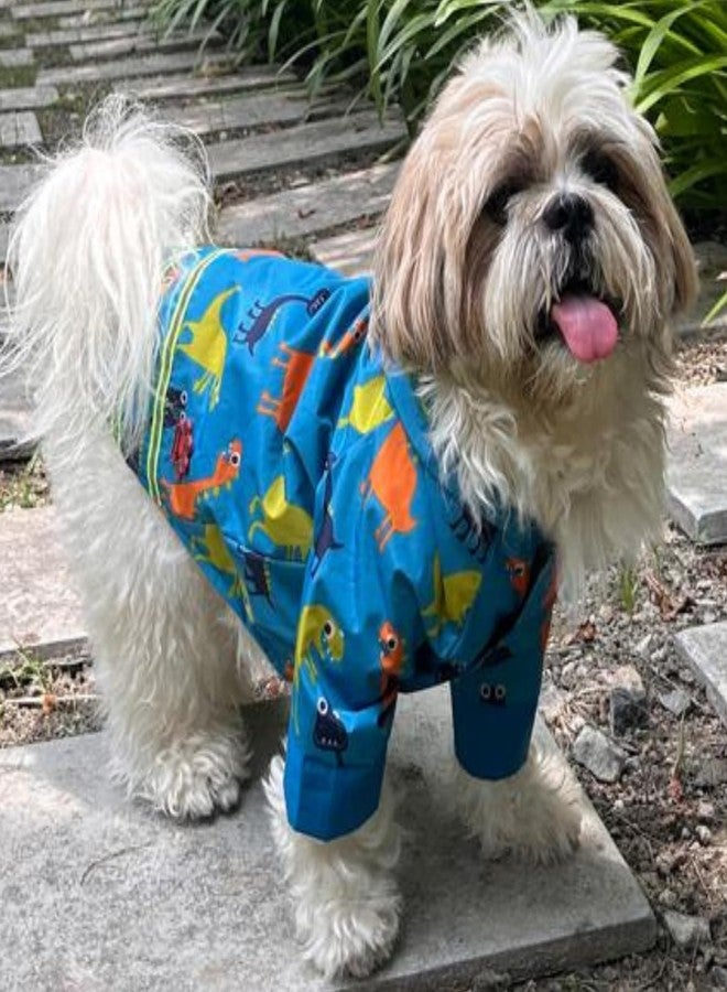 Lulala Dog Raincoat, Waterproof Hooded Jacket, Dinosaur Print, Reflective Stripes, Pet Rain Jacket, Small to Large Dogs (Blue-16 Inch) - Image 1
