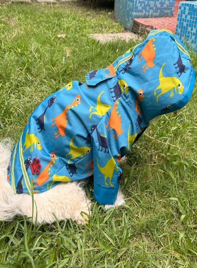 Lulala Dog Raincoat, Waterproof Hooded Jacket, Dinosaur Print, Reflective Stripes, Pet Rain Jacket, Small to Large Dogs (Blue-16 Inch) - Image 4