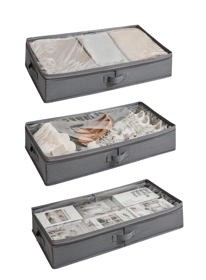 Berdeng 3 Pack Under Bed Storage Containers, Low Profile Underbed Shoes and Clothes Storage Organizer with Sturdy Sidewalls/Bottom, Large Dorm Storage Bins,33 * 17 * 4.5 inches,45L - Image 1
