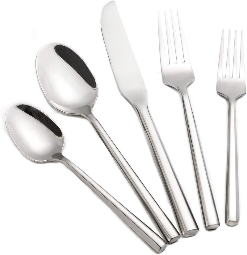 Kelenfer Hand Forged Stainless Steel Flatware Set Silverware Set Cutlery Set Hexagon Handle 5 Pieces Service for 1 - Image 1