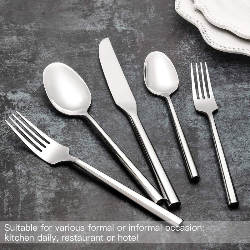 Kelenfer Hand Forged Stainless Steel Flatware Set Silverware Set Cutlery Set Hexagon Handle 5 Pieces Service for 1 - Image 4
