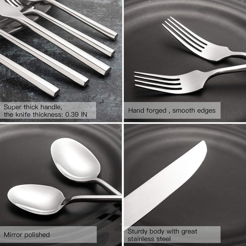 Kelenfer Hand Forged Stainless Steel Flatware Set Silverware Set Cutlery Set Hexagon Handle 5 Pieces Service for 1 - Image 3