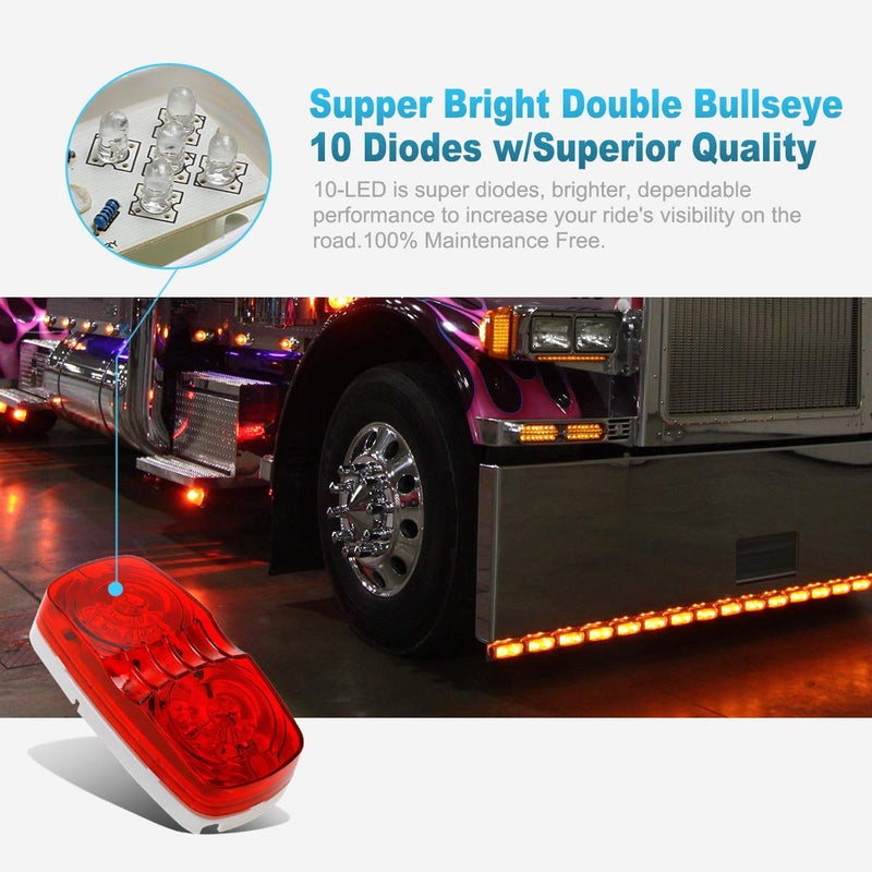 Partsam 5Pcs Double Bubble Bullseye Led Side Marker Clearance Lights, [DOT Approved] Red 10LED Surface Mount 4" Rectangular Rectangle Tiger eye Marker Lights for RV Truck Trailer Camper Motorhome Van - Image 2