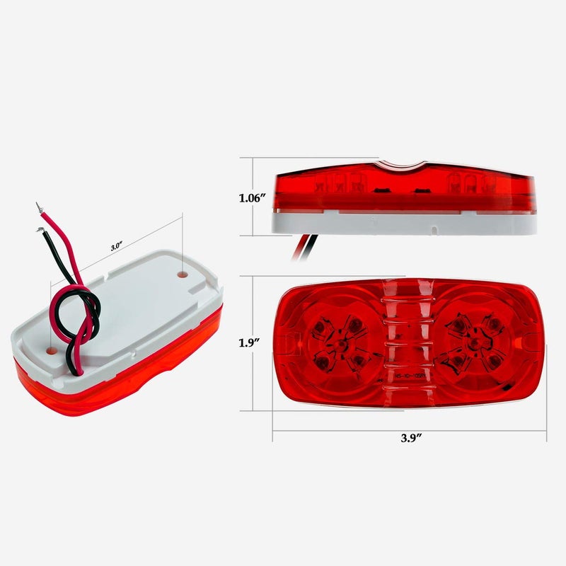 Partsam 5Pcs Double Bubble Bullseye Led Side Marker Clearance Lights, [DOT Approved] Red 10LED Surface Mount 4" Rectangular Rectangle Tiger eye Marker Lights for RV Truck Trailer Camper Motorhome Van - Image 5