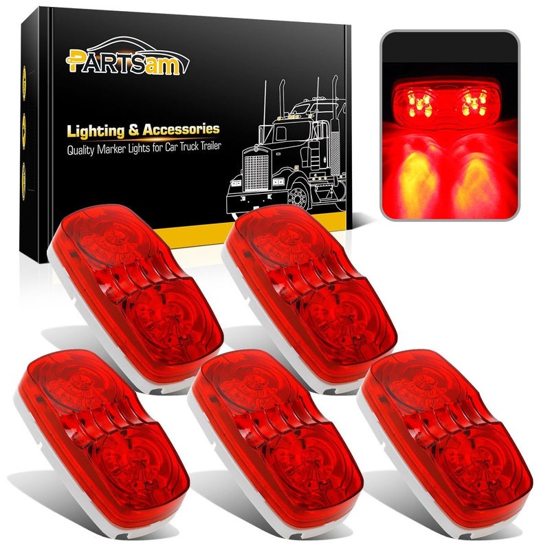 Partsam 5Pcs Double Bubble Bullseye Led Side Marker Clearance Lights, [DOT Approved] Red 10LED Surface Mount 4" Rectangular Rectangle Tiger eye Marker Lights for RV Truck Trailer Camper Motorhome Van - Image 1