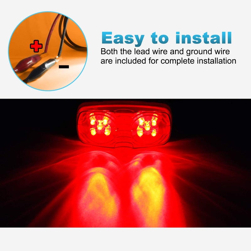 Partsam 5Pcs Double Bubble Bullseye Led Side Marker Clearance Lights, [DOT Approved] Red 10LED Surface Mount 4" Rectangular Rectangle Tiger eye Marker Lights for RV Truck Trailer Camper Motorhome Van - Image 4